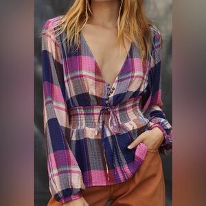 Anthropologie Pilcro Plaid Peplum Top